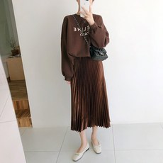 루카 메탈 플리츠 주름 롱스커트 (폴리100)