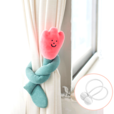 플라워 데이지 튤립 인형 커튼 고정 스트랩 끈 타이, 1개, 튤립(핑크)