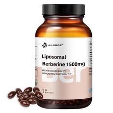 Elrare Berberine HCL 보충제 1500mg 리포솜 베르베린 높은 생체 이용률 간 및 심장 건강 지원 남성 여성용 AMPK 활성제 GMO 프리 글루텐 소프트, 1개