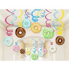 30PCS 도넛 매달려 소용돌이 장식 키트-도넛 테마 생일 배너 갈 랜드 생일 베이비 샤워 파티 용품 성장, 단일상품