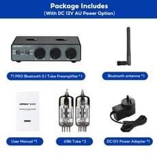 AIYIMA T1 PRO 진공관 프리앰프 홈 오디오 RCA 블루투스 입력 베이스 트레블 컨트롤 HiFi 스테레오 AUX 12V, 05 With AU plug_01 CHINA, 1개