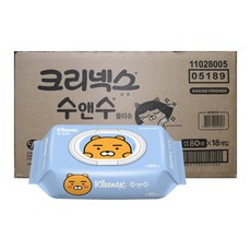 크리넥스 수앤수 카카오 라이언 물티슈 캡형, 80매, 18팩
