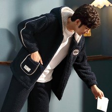 수면잠옷 피치기모 극세사 겨울 짱구 빅사이즈 홈웨어 파자마 여성 커플 겨울용 따뜻한 후드 파자마 세트