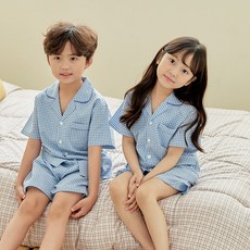 미미캐츠 코지 블루 남아 여아 아동 반팔 잠옷세트 6044