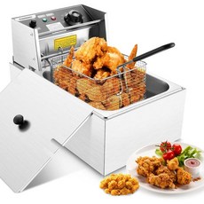 6.3QT6L 2500W MAX 딥프라이어 바구니포함 스테인리스 강후통 싱글 전기프라이어 감자튀김용 치킨칩스프라이어 가정용 주방 레스토랑 실버