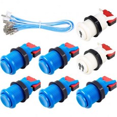 7X 아케이드 버튼 30mm Happ Type 표준 푸시 스위치 20cm 케이블 조이스틱 1up 게임 콘솔 블랙, Blue, 블루