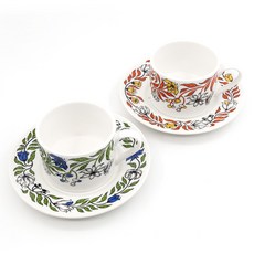 NyHavn 션사인 가든 세라믹 커피잔 2개 + 받침대, 블루 그린 + 레드 옐로우, 1개 블루 그린 + 레드 옐로우, 1개
