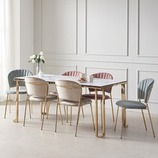 2개set 엘린까사 마리아 골드 벨벳 의자 식탁 카페 테이블 인테리어 디자인 1인 예쁜 의자 라운지체어 3color, 핑크+핑크