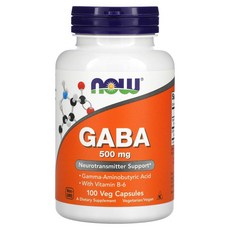 NOW Foods 비타민B-6 함유 GABA 500mg 베지 캡슐 100정, 1개