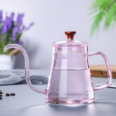 퓨어제이드스톤 냄비600cc 투명 내열유리 손잡이 가정용 포트 V60 드립 냄비 OREA 밀리타 화차, 600ML핑크주전자, 1개