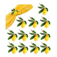 레몬 과일 냅킨 링스 노랑 냅킨 버클 골드웨딩 생신 휴일 여름 봄 Lemon Fruit Summer Napkin Rings Serviette Buckle Gold, 12 PCS