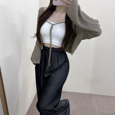 VANANA2 여성 국내제작 장마철 린넨 리본매듭 볼레로 가디건 Y