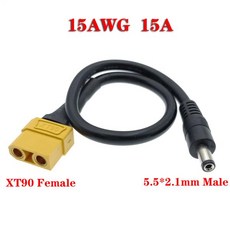 배터리 충전 어댑터 케이블 커넥터 변환 와이어 암수-DC 5.5x2.1mm 5521 5525 15AWG EC5 XT90 플러그, 1개, 04 XT90female-5521male, 한개옵션1