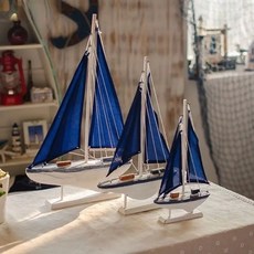 여름 바다 블루 돛단배 요트 보트 그물 배 모형 목각 장식 인테리어 소품 디자인 상품, 대