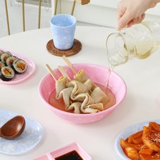 크로우캐년st 점박이 그릇 핑크 베이비블루 4P 2칸 3칸 짜장면 짬뽕 그릇 라면그릇 점박이컵 안주그릇 마블 반반그릇 소스볼 쌍초장기 빈티지 포장마차 분식그릇 오절판 구절판, 16.짬뽕기4P