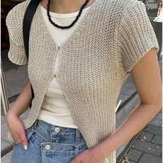 레티고 유니크 버클 그물 반팔 니트 가디건