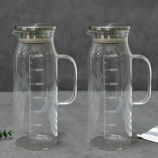 BESTAR 베스타 내열유리 물병 스텐뚜껑 냉장고물병, 투명, 1600ml, 2개