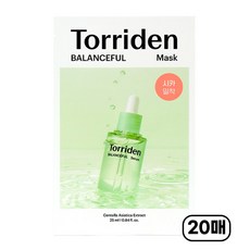 torriden 토리든 밸런스풀 시카 마스크 에센스가득 민감피부 복합성 진정케어 밀착 저자극 비건 마데카소사이드 히알루론산 촉촉 약산성, 20개입, 1개
