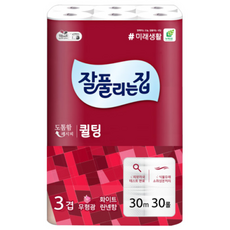 잘풀리는집 더도톰한 3겹퀼팅 롤화장지 30m 30롤 3팩