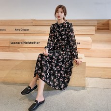 잔꽃원피스 가을옷 슬림핏 쉬폰 스윗 프렌치시크 클래식 하프기장 이너