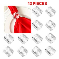 6/12PCS 골드 실버 냅킨 링스 버클 웨딩 크리스마스 생신 냅킨 링은 꽃 잎 Flower Leaf Napkin Rings Serviette Buckle Gold Silver, 12 PCS-S 패턴 실버, 12개