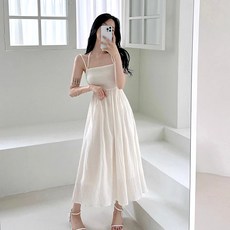 라라홀리 퓨어 더블숄더 홀터넥 끈조절 플레어 롱 원피스