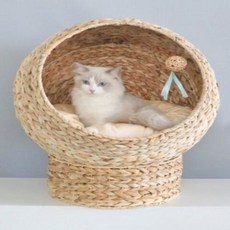 바나나 잎 등나무 고양이 둥지 별장 집 침대 애완 동물 가구 제거 및 세척 가능 긁힘 방지, 1.