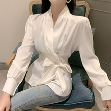 허리끈랩 리본 새틴 블라우스 3컬러 T988