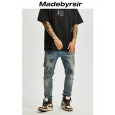 생활도움 MadeByRsir 2020/SS 워싱 구제 빈티지 파묵 파괴 펀칭 스판 블루 진남