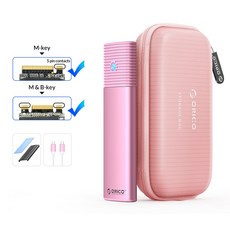 오리코 M.2 NVMe USB3.2 10Gbps SSD 외장케이스+수납가방 세트 PWM2-G2, 핑크+수납가방