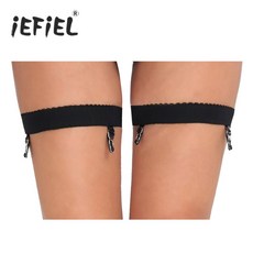 Iefiel 1 쌍 흑인 여성 antiskid 하네스 높은 허벅지 가터 벨트 양말 홀더 패스너 suspender 클립 의상 파티|women black suspenders|sus