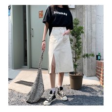 싱글로드 SingleRoad 하이웨스트 롱스커트 A라인 앞트임 반치마 청스커트 청치마 여름 여성용 캐주얼 175