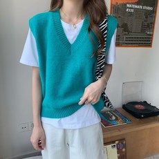 J#L 가을 겨울 루즈핏 빅 사이즈 스쿨 니트 조끼1516-374