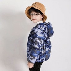 위파인더 키즈 카모플라주 가슴 패딩 숏 기장 경량 후드 점퍼 겨울 90 화이트 오리털