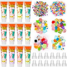 라인쉐이딩 12세트 DIY 폰케이스 키트 생크림 글루 포함 12pcs 시뮬레이션 크림 15ml 노즐 2팩 캔디 테마 장식 공예 생일 선물용 액세 - 생크림글루