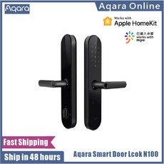 2020 Aqara N100 스마트 도어록 지문 블루투스 암호 NFC 잠금 해제 Mijia homekit와 함께 작동 초인종과 스마트 링키지|전기 자물쇠|, 1개, 단일, Black