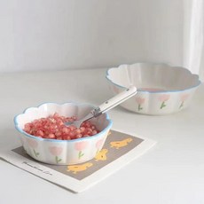 세라믹 과일 샐러드 그릇 아침 디저트 귀여운 튤립 인스턴트 국수, 1.6inch, 1개