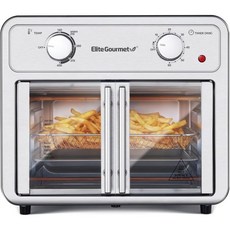 엘리트 고메 EAF1222SS 에어프라이어 오븐 더블 프렌치 도어 베이크 그릴 로스트 브로일 로티세리 토스트 웜 에어 프라이 탈수 1500와트 25가지 레시피 12L 용량 스테
