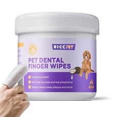 HICC PET 개와 고양이를 위한 치아 세척 물티슈 플라크와 치석 축적을 제거하여 구취 제거 헹굼 없는 강아지 손가락 칫솔 일회용 부드러운 세척 및 잇몸 관리 반려동물 물티, 무향, 50 Count (Pack of 1) - 강아지잇몸영양제