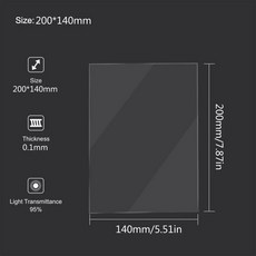 2개 조각 FEP 필름 시트 140x200mm 투과율 강도 UV DLP 3D 프린터와 호환되는 0.1mm 두께, 1개, 기본