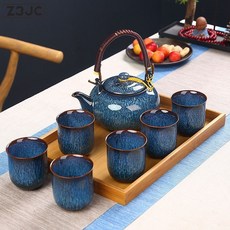 Z3JC 도자기 라지 찻주전자 찻잔 가정용 초대용량 싱글포트 쿵푸 다기세트 선물세트, 대용량 세트 2+ 트레이, 1개