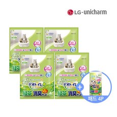 [LG생활건강] [유니참공식] 데오토일렛 소취 항균 녹차함유 모래 4L 4개 + 패드 4P, 상세 설명 참조, 상세 설명 참조