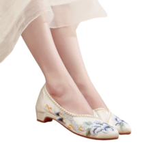 도오빠 보베르 여성 한복 신발 키높이 3.5CM 단화 꽃무늬 플라워 자수 플랫슈즈 꽃신 발편한 여자단화