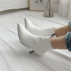 뾰족 안감 퍼 털 민자 앵클 부츠 스틸레토 하이힐 7cm