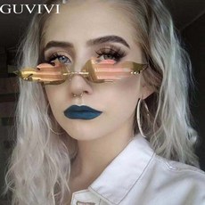빈티지 무테 불꽃 선글라스 여성 금속 Steampunk Frameless 트렌드 고양이 눈 선글라스 남자 복고풍 작은 거울 선글라스 화재|선글라스|