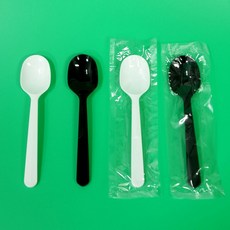 빙수스푼 (1개) 14.5cm / 수저 스푼 일회용 플라스틱 벌크 개별 낱개 포장 배달 캠핑 테이크아웃 용기 백색 블랙 샐러드 디저트, 검정(1개)(벌크포장), 1개