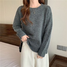 오렌지 아이보리 하늘색 라운드 모헤어 니트 6컬러