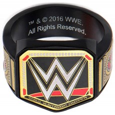 WWE 챔피언 벨트 남성용 스테인레스 스틸 블랙 PVD 도금 로고 링 (크기 13)
