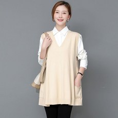 ROYALBELLE 여성 오버핏 빈티지 니트 베스트 하프 브이넥 루즈핏 니트 조끼 K080705