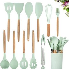  세트 들러붙지 않는 뒤집개 계란 비터 나무 손잡이 주방 도구, 빨간 